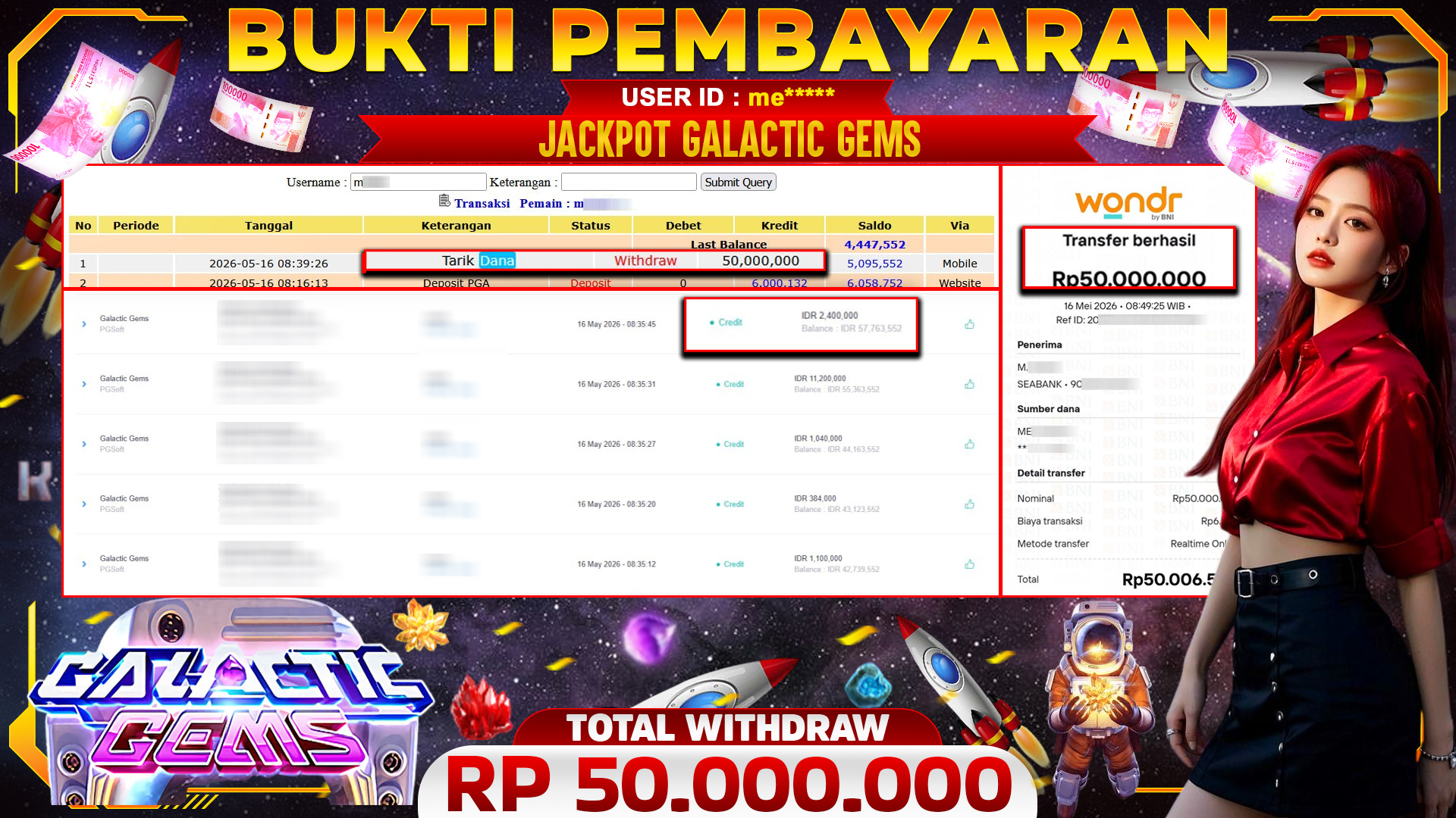 🏆 SELAMAT KEPADA PEMENANG JACKPOT DI Galactic Gems - PGSoft 50,000,000🏆
