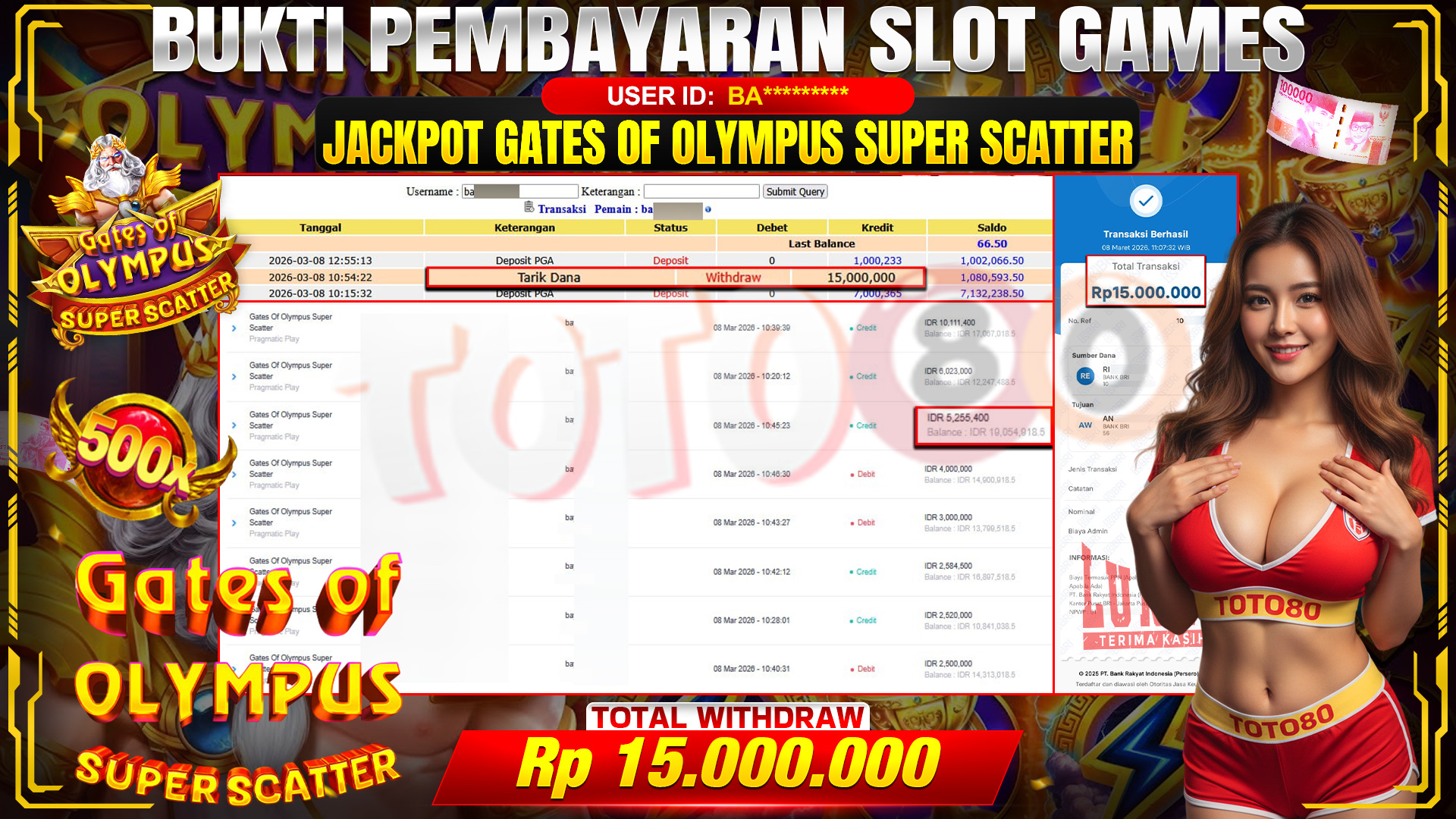 🎉 TOTO80 – JACKPOT SLOT GATES OF OLIMPUS SUPER SCATTER  RP. 15,000,000,- TELAH DIBAYARKAN! 🎉