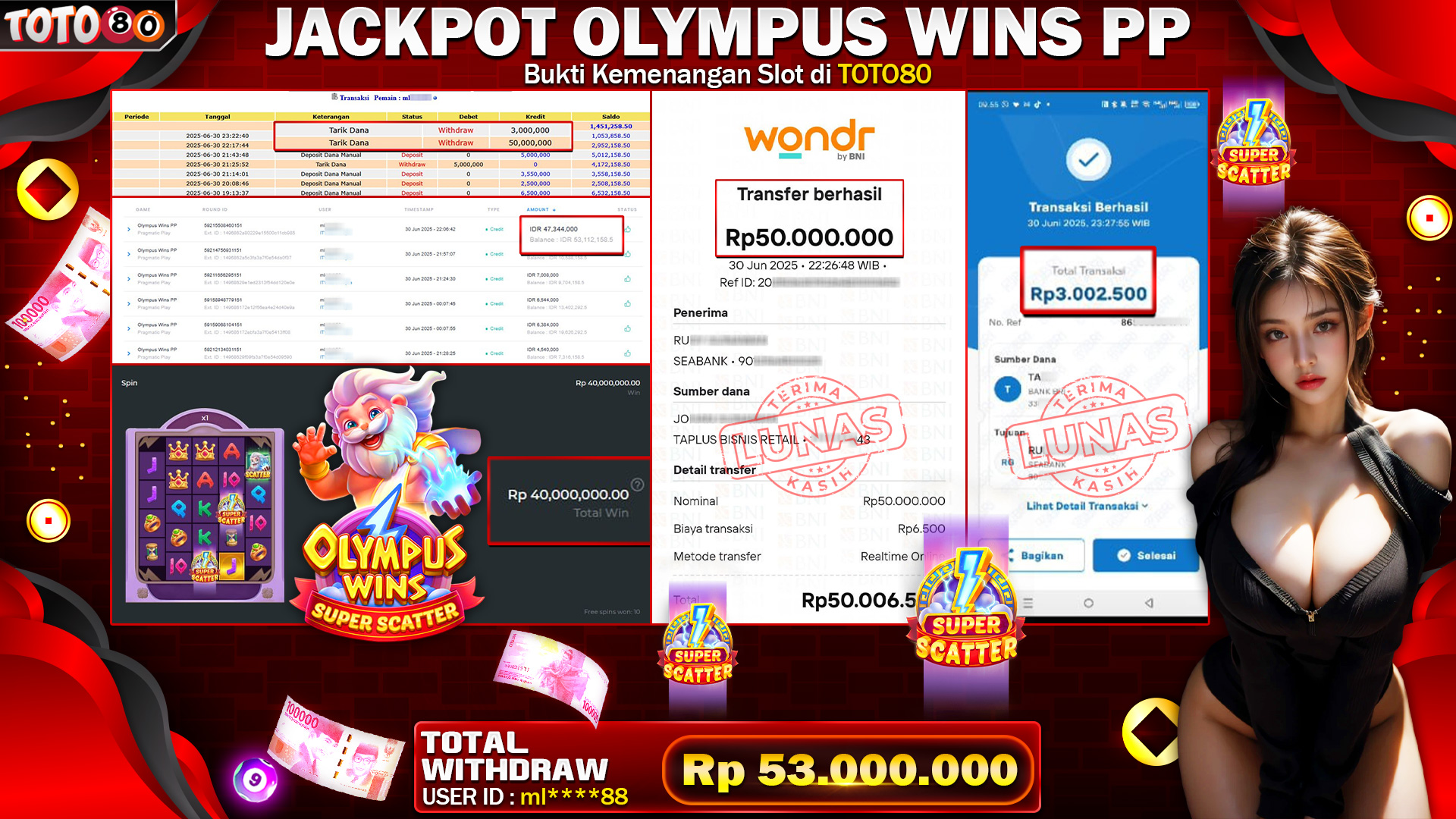 🎉 TOTO80 – JACKPOT SLOT OLYMPUS WINS PP RP.53,000,000,- TELAH DIBAYARKAN!🎉
