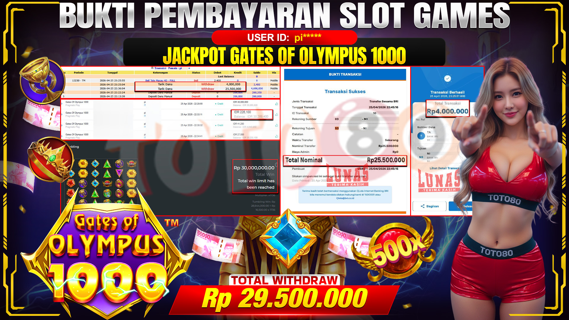 💰🎉 TOTO80 – JACKPOT SLOT GATES OF OLIMPUS 1000  RP. 29,500,000,-  TELAH DIBAYARKAN!💰🎉