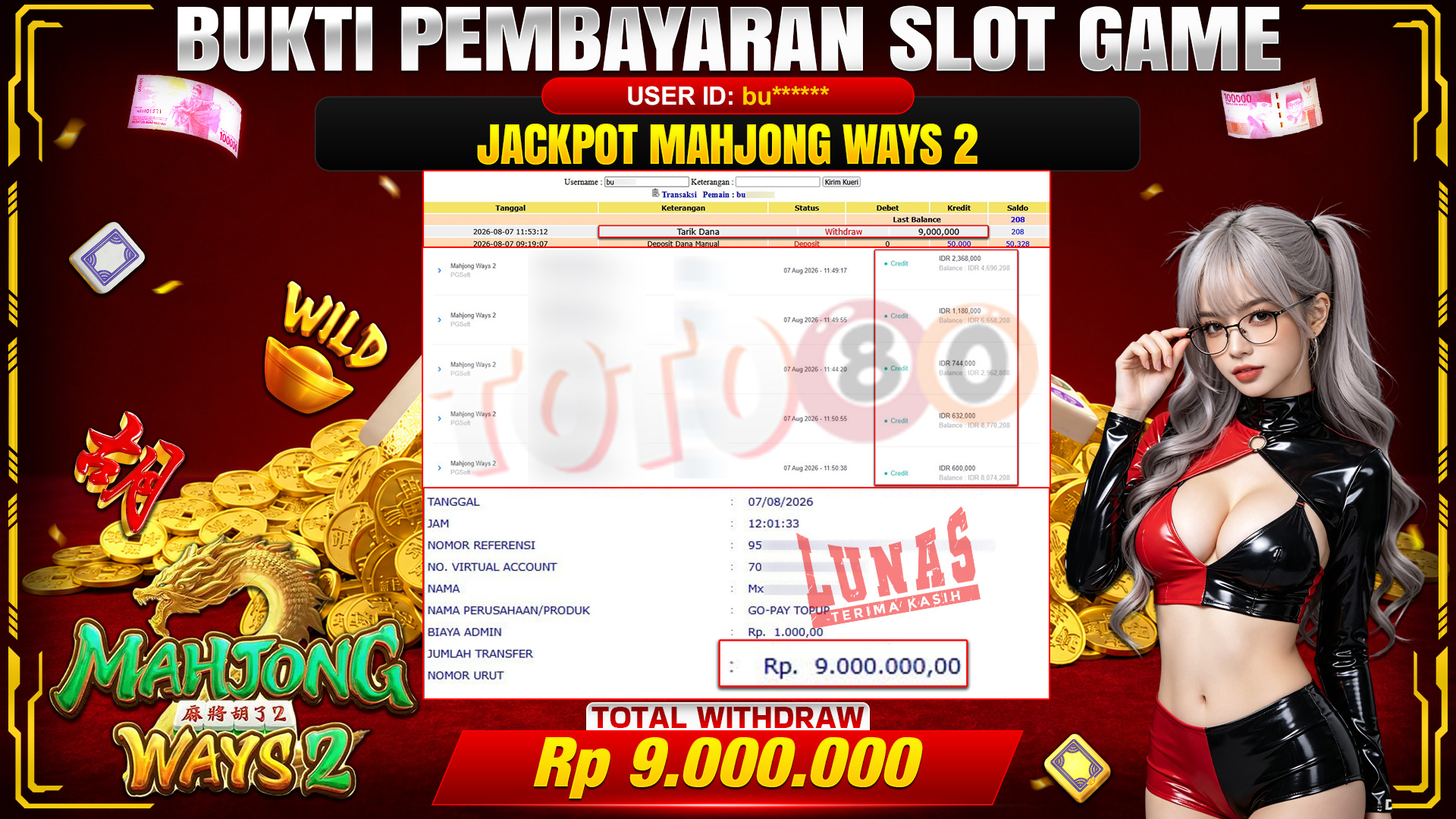 💰🎉 TOTO80 – JACKPOT SLOT MAHJONG  WAYS  RP. 9,000,000,-  TELAH DIBAYARKAN!💰🎉