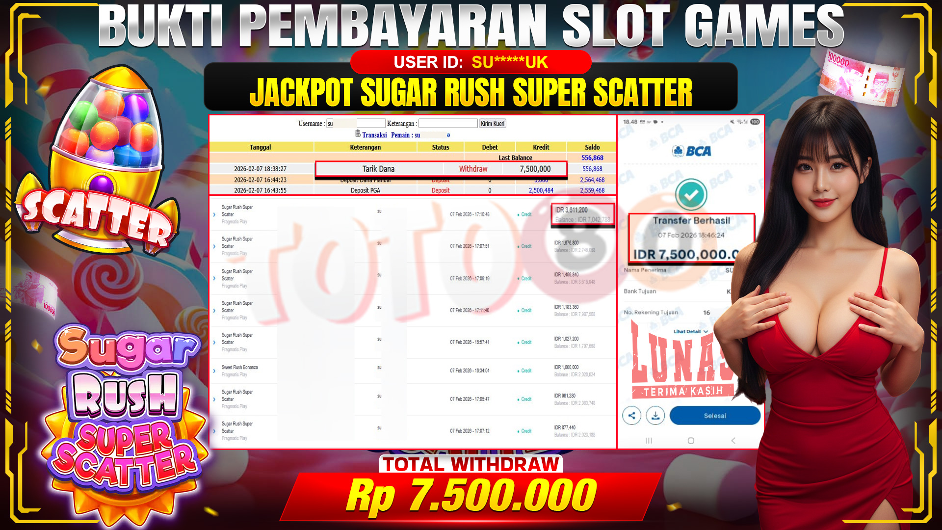 🎉 TOTO80 – JACKPOT SUGAR RUSH SUPER SCATTER RP. 7,500,000,- TELAH DIBAYARKAN! 🎉