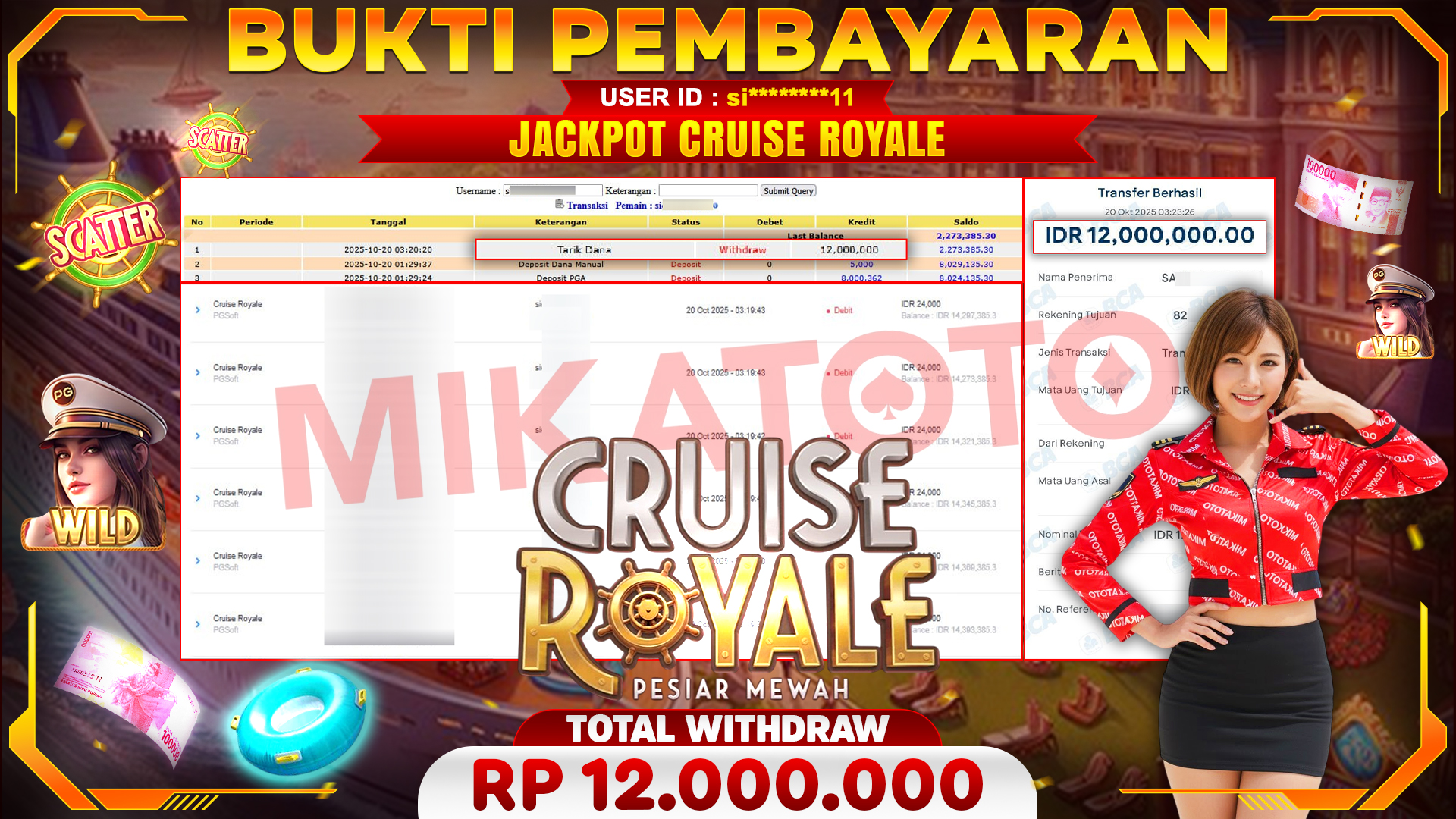 🏆 SELAMAT KEPADA PEMENANG JACKPOT DI Cruise Royale - PGSoft 12,000,000🏆