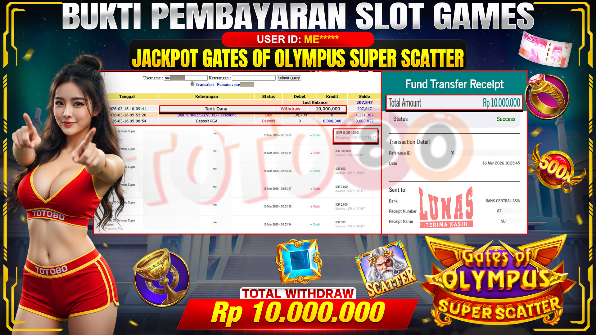 🎉💰 TOTO80 – JACKPOT SLOT GATES OF OLIMPUS SUPER SCATTER  RP. 10,000,000,- TELAH DIBAYARKAN! 🎉💰