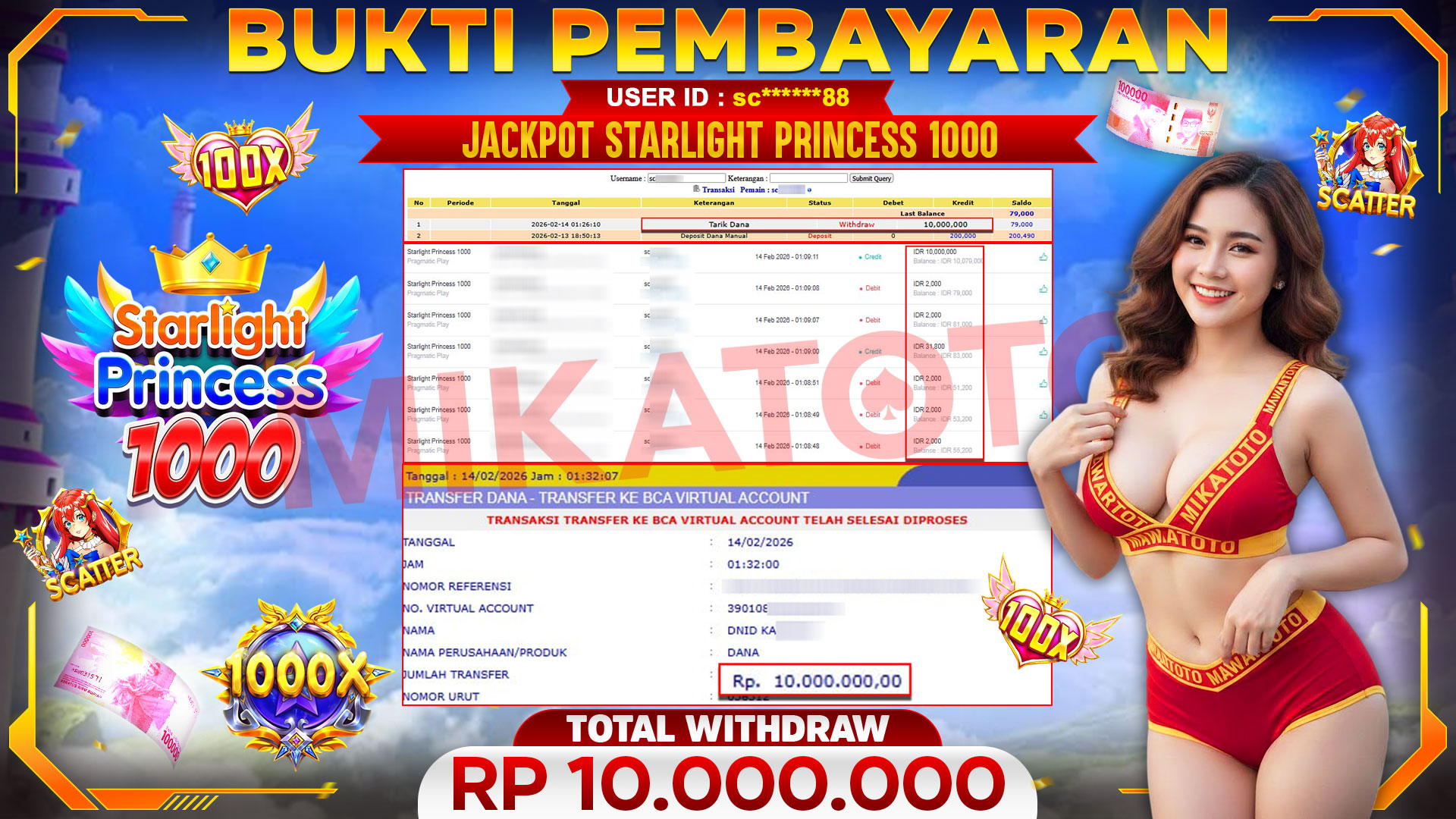 🏆 SELAMAT KEPADA PEMENANG JACKPOT DI Starlight Princess 1000 - Pragmatic Play 10,000,000🏆