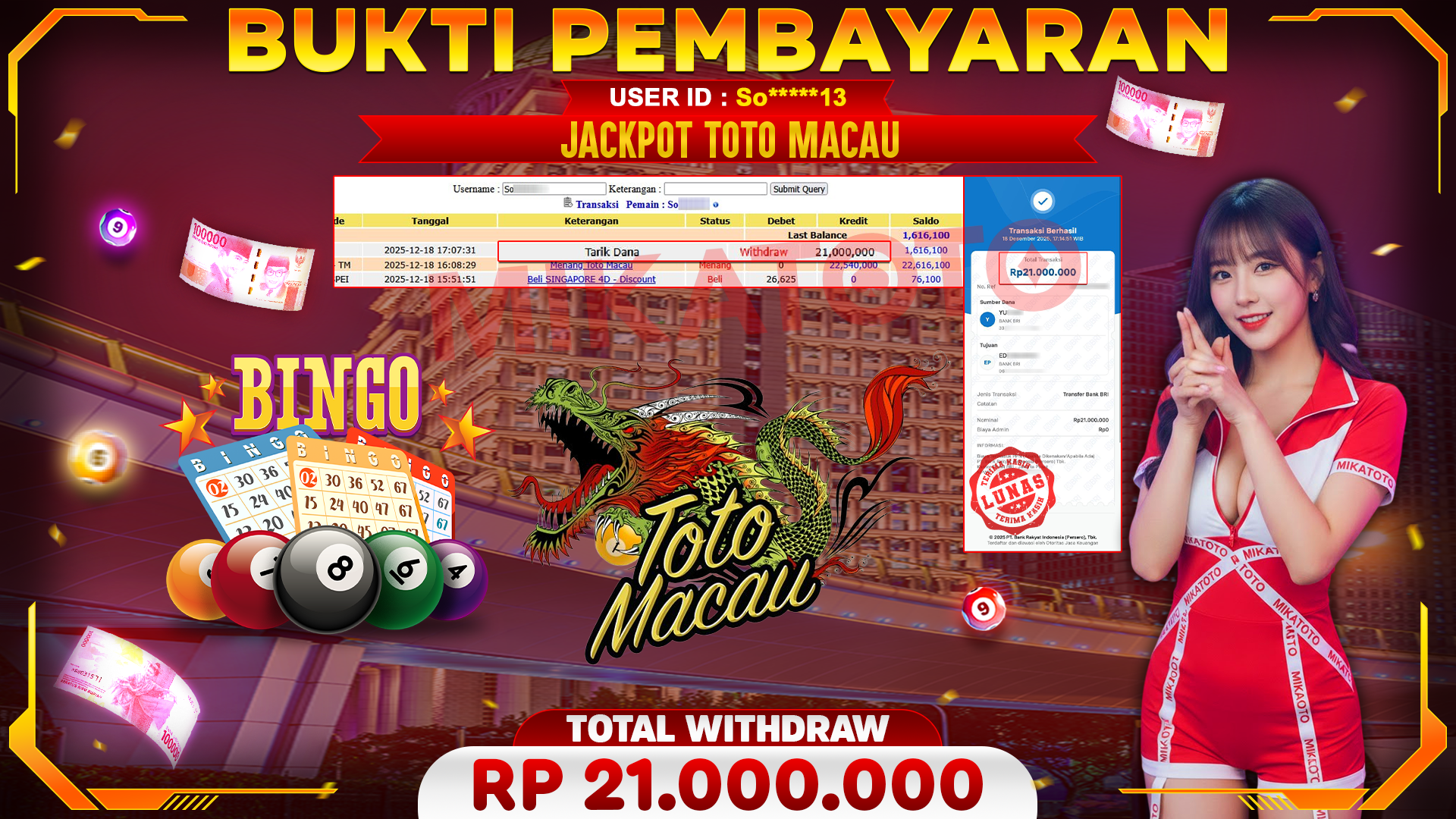 🏆 SELAMAT KEPADA PEMENANG JACKPOT DI Toto Macau - TOGEL 21,000,000 🏆