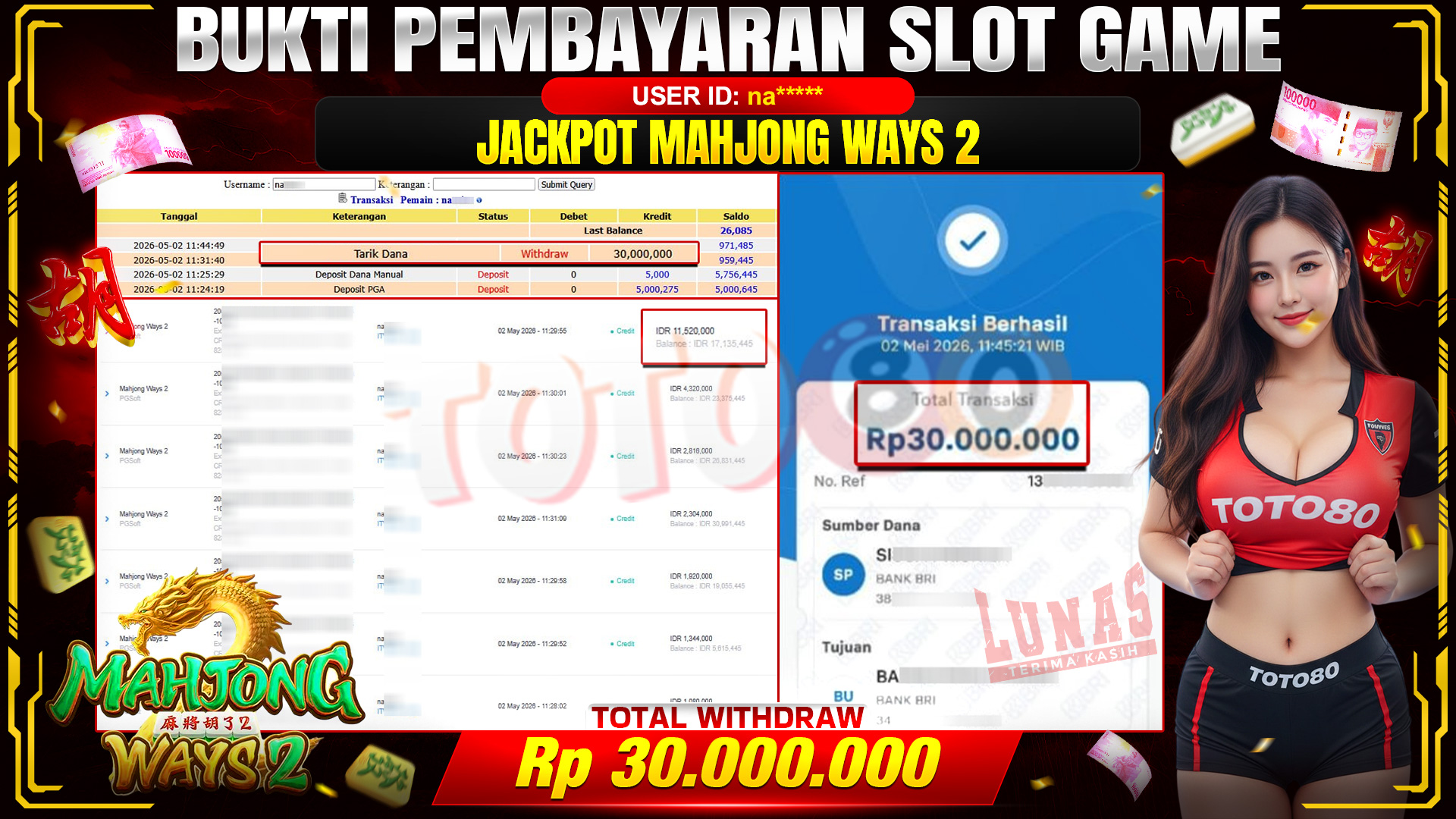 💰🎉  TOTO80 – JACKPOT SLOT MAHJONG WAYS 2 RP. 30,000,000,- TELAH DIBAYARKAN! 💰🎉 
