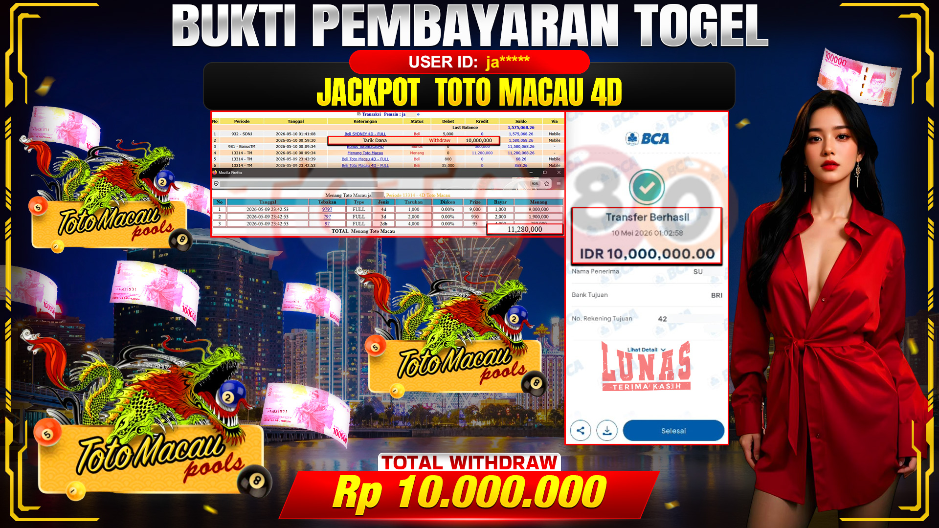 💰🎉 TOTO80 – JACKPOT TOGEL TOTO MACAU 4D RP. 10,000,000,- TELAH DIBAYARKAN!💰🎉