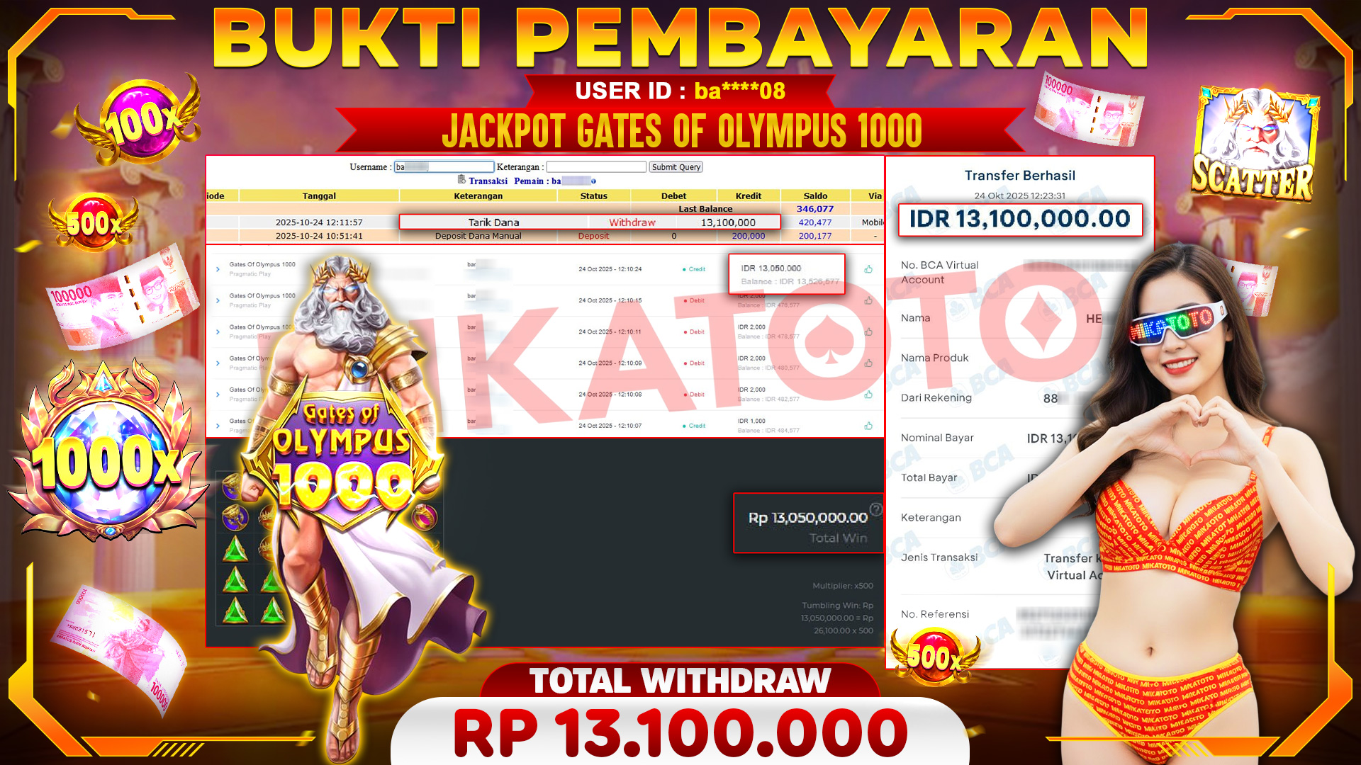 🏆 SELAMAT KEPADA PEMENANG JACKPOT DI Gates Of Olympus 1000  - Pragmatic Play 13,100,000🏆