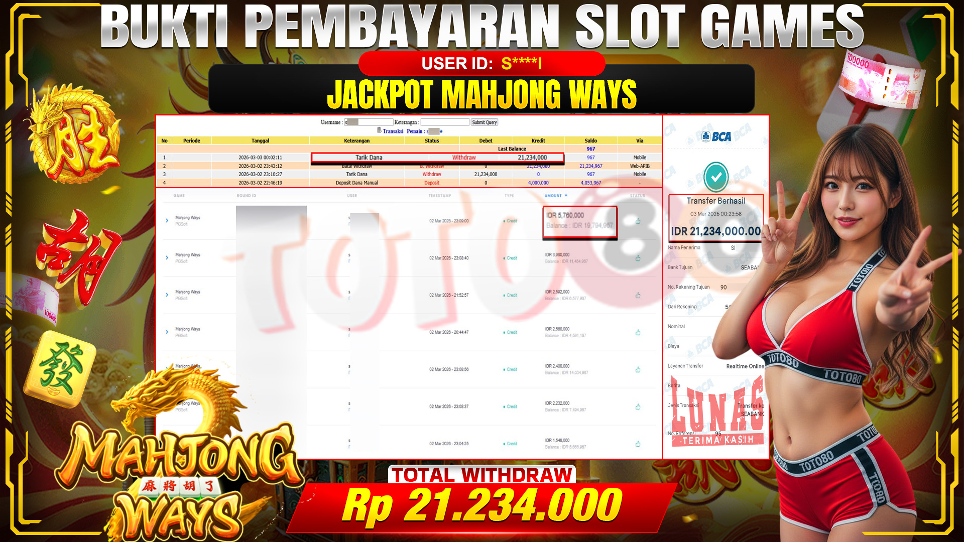 🎉 TOTO80 – JACKPOT SLOT MAHJONG WAYS . RP. 21,234,000,- TELAH DIBAYARKAN! 🎉