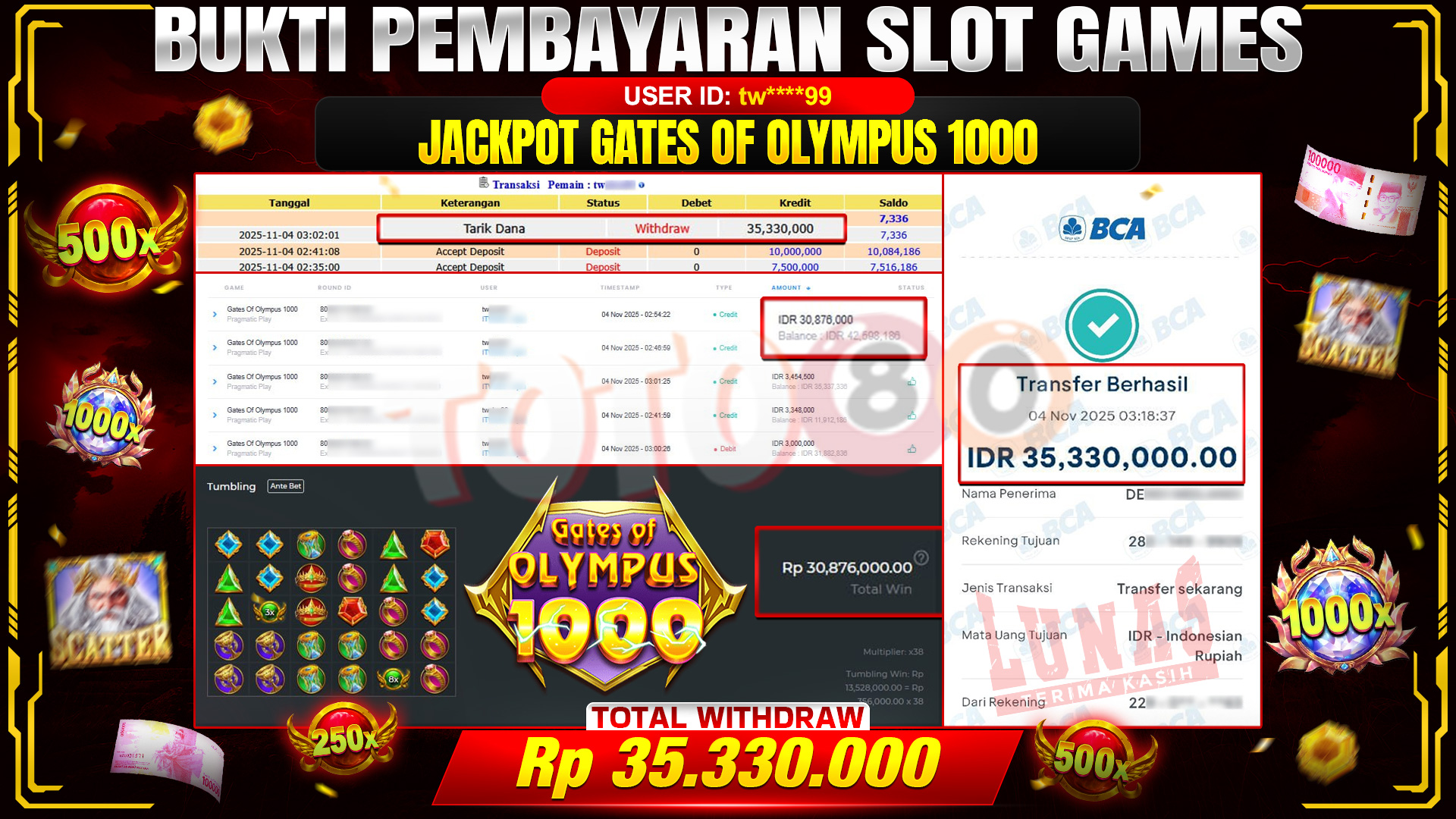 🎉 TOTO80 – JACKPOT SLOT GATES OF OLYMPUS 1000 RP.35.330.000,- TELAH DIBAYARKAN! 🎉
