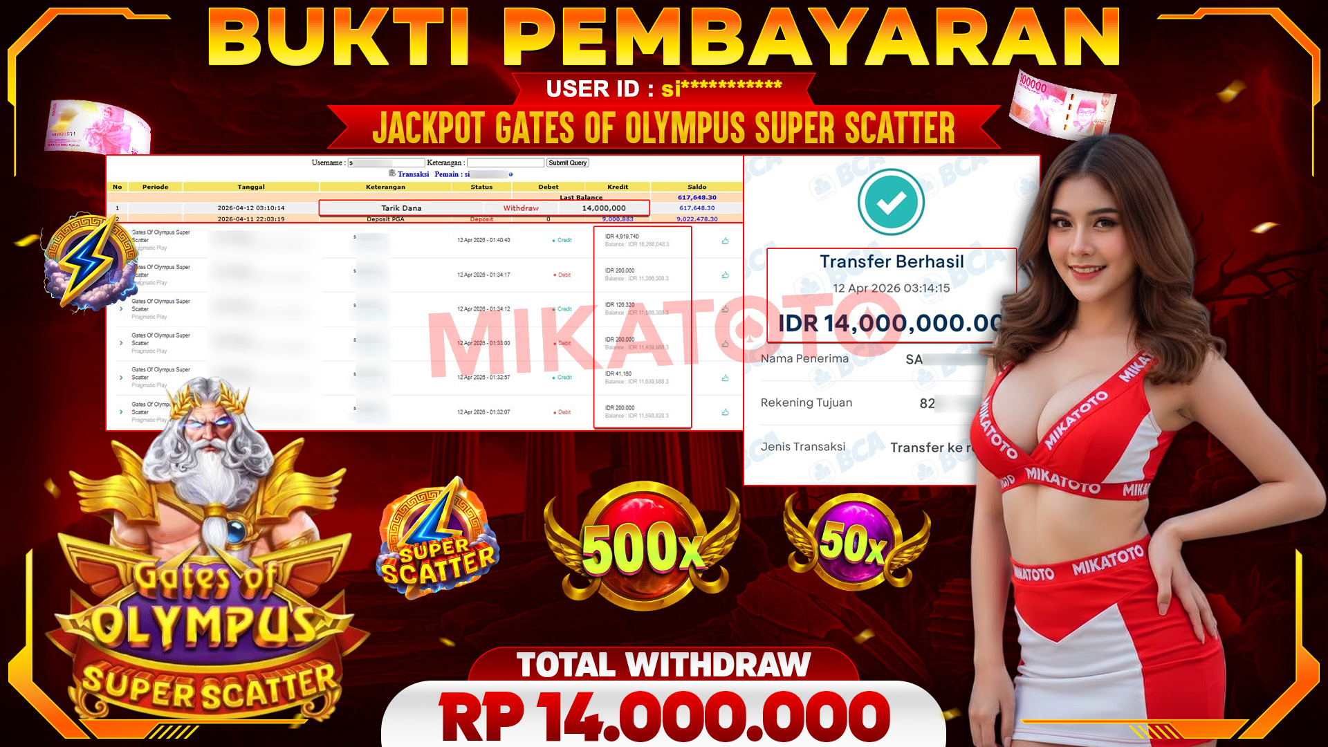 🏆 SELAMAT KEPADA PEMENANG JACKPOT DI Gates Of Olympus Super Scatter - Pragmatic Play 14,000,000🏆