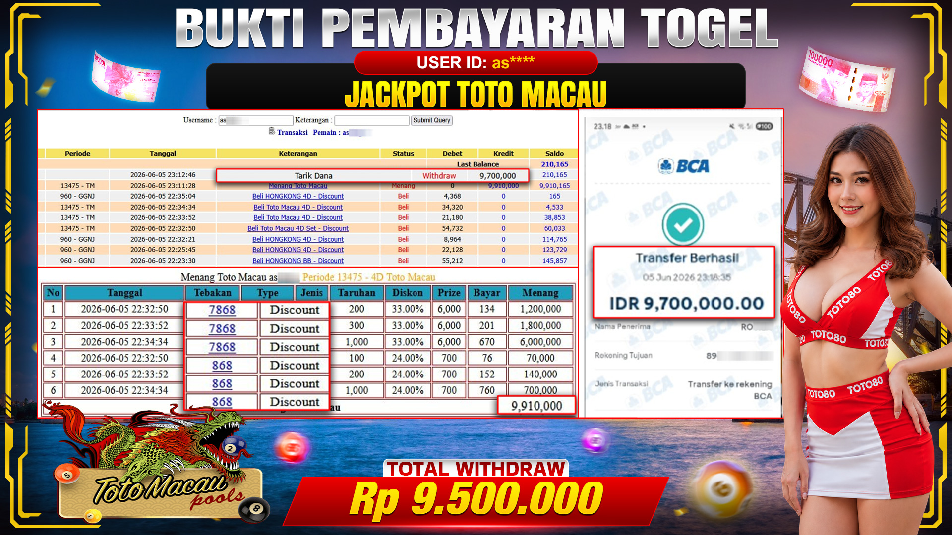 💰🎉 TOTO80 – JACKPOT TOGEL TOTO MACAU 4D RP. 9,700,000,- TELAH DIBAYARKAN!💰🎉