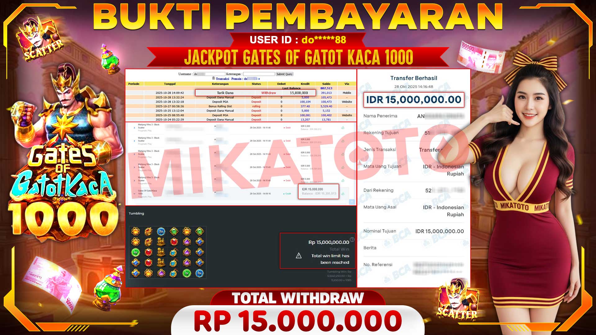🏆 SELAMAT KEPADA PEMENANG JACKPOT DI Gates Of Gatot Kaca 1000 - Pragmatic Play 15,000,000🏆