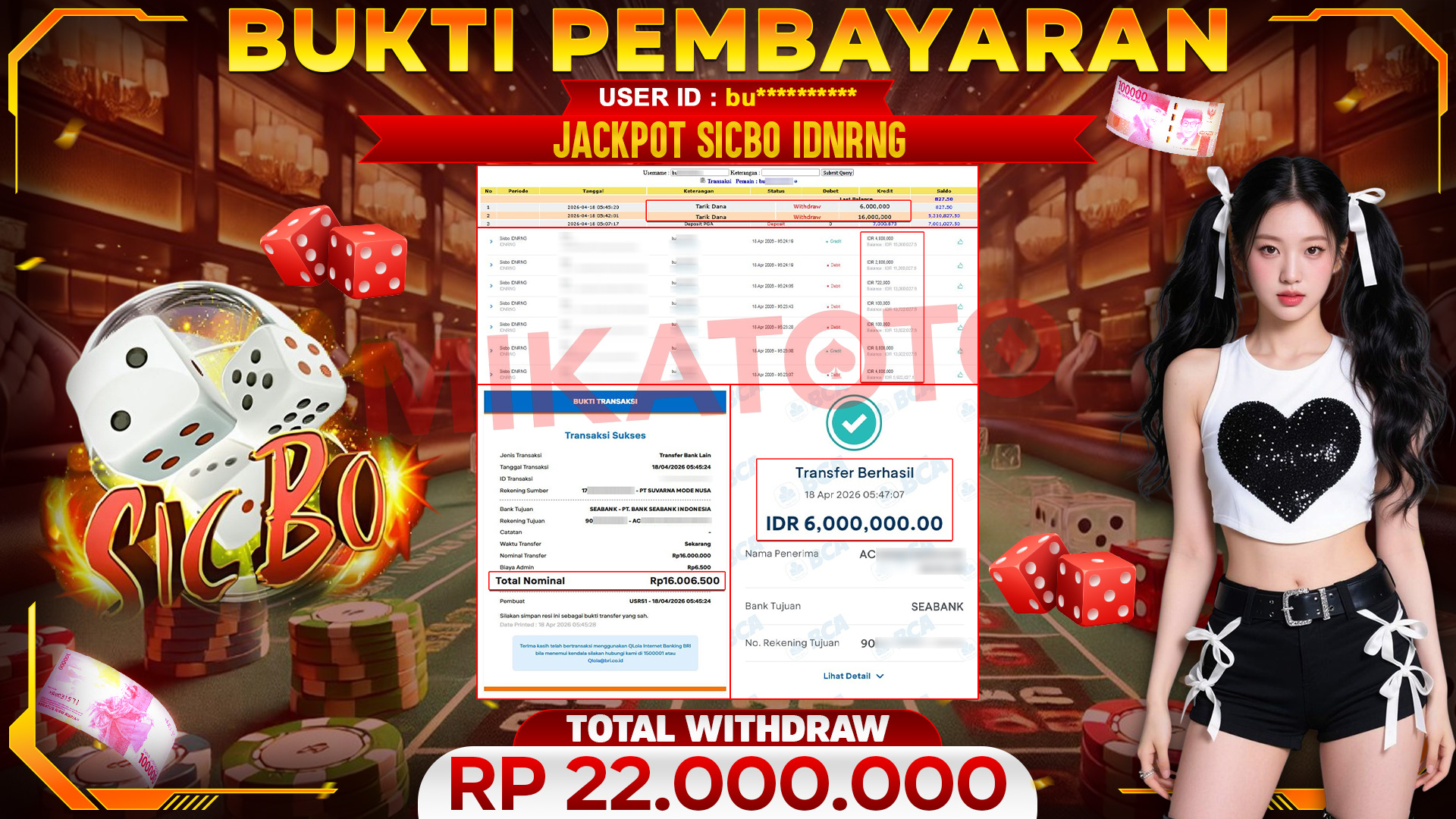 🏆 SELAMAT KEPADA PEMENANG JACKPOT DI Sicbo IDNRNG  - IDNRNG 22,000,000🏆