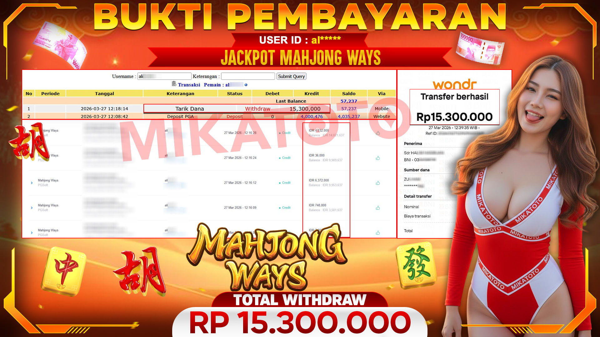 🏆 SELAMAT KEPADA PEMENANG JACKPOT DI Mahjong Ways  - PGSoft 15,300,000🏆