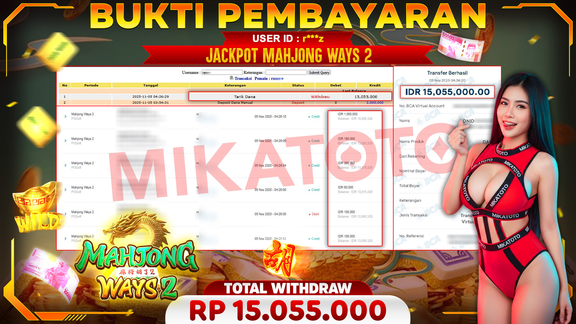 🏆 SELAMAT KEPADA PEMENANG JACKPOT DI Mahjong Ways 2 - PGSoft 15,055,000🏆