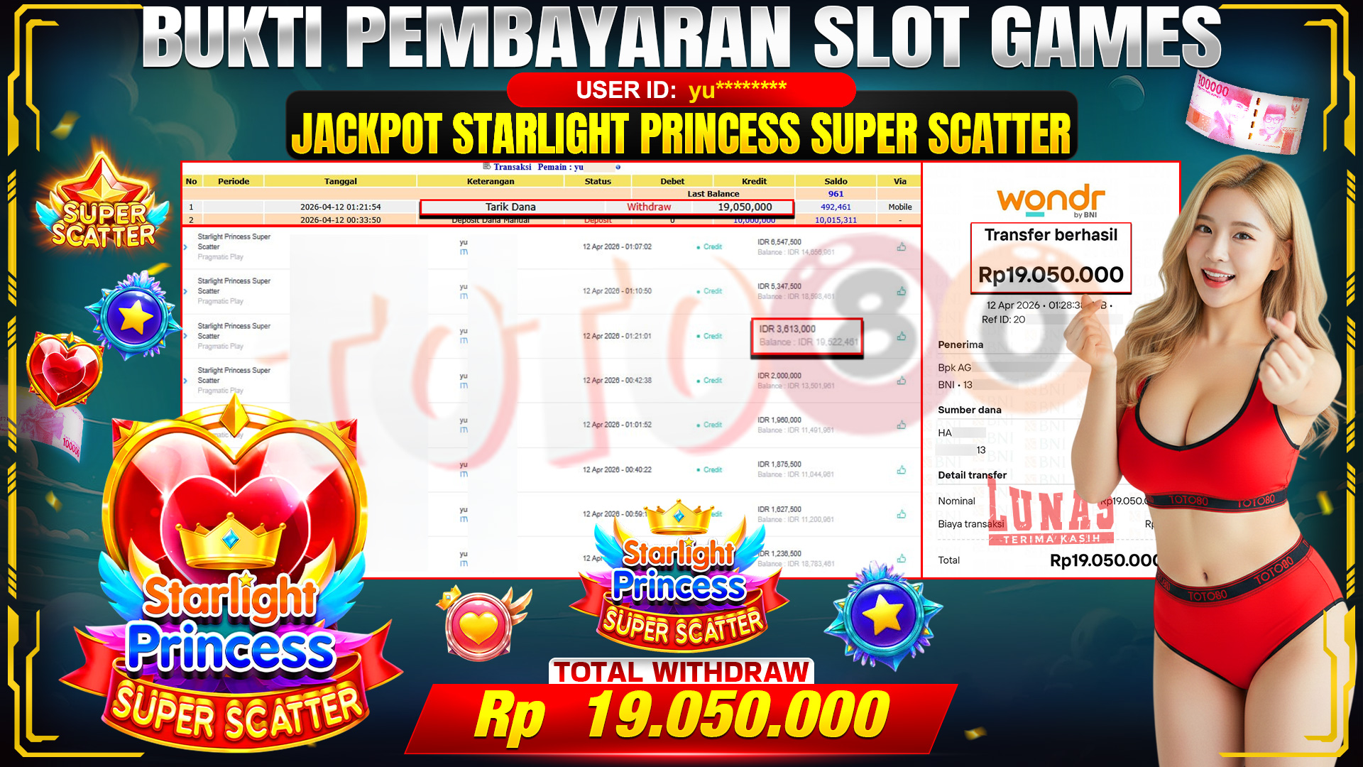 💰🎉 TOTO80 – JACKPOT SLOT STARLIGHT PRINCES SUPER SCATTER RP. 19,050,000,- TELAH DIBAYARKAN! 💰🎉