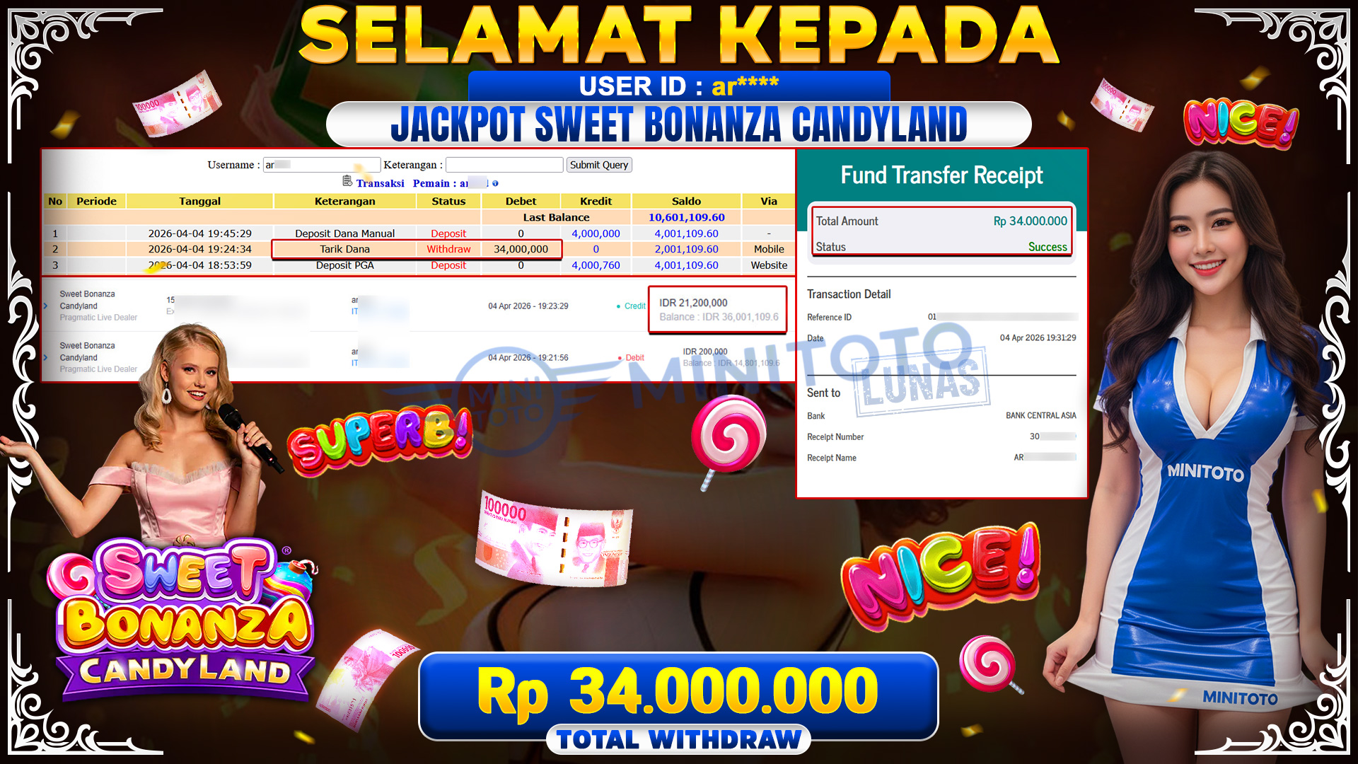 BUKTI JACPOT Sweet Bonanza Candyland - Pragmatic Live Dealer