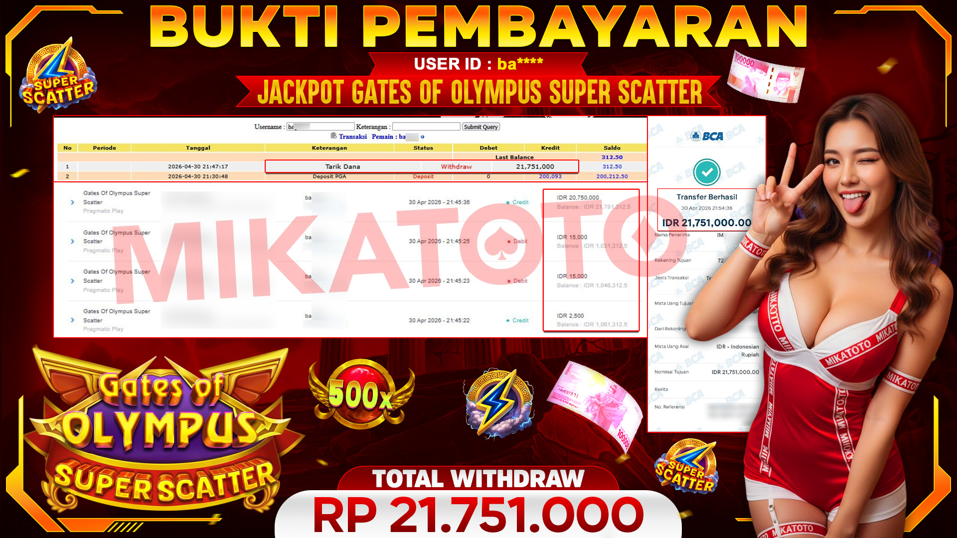 🏆 SELAMAT KEPADA PEMENANG JACKPOT DI Gates Of Olympus Super Scatter - Pragmatic Play 21,751,000 🏆