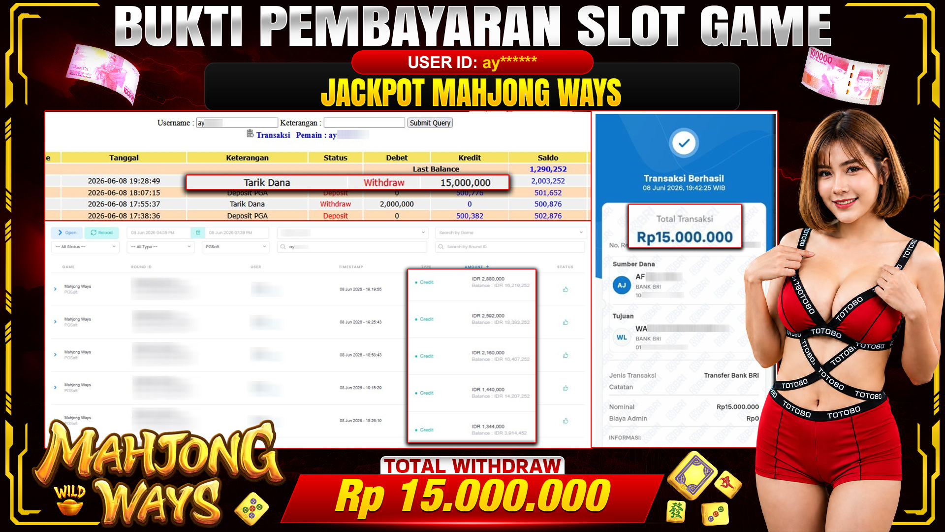 💰🎉 TOTO80 – JACKPOT SLOT MAHJONG  WAYS  RP. 15.000,000,-  TELAH DIBAYARKAN!💰🎉