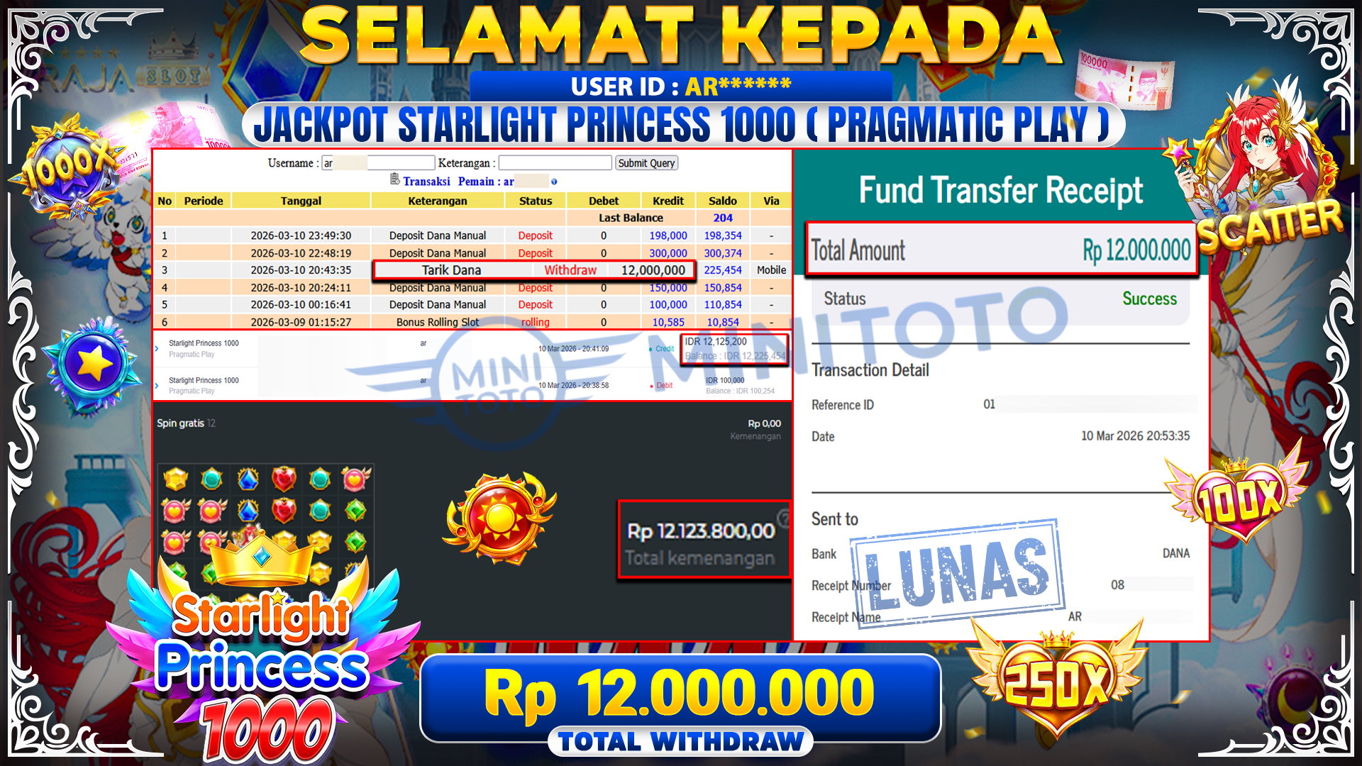 BUKTI JACPOT Starlight Princess 1000 - Pragmatic Play