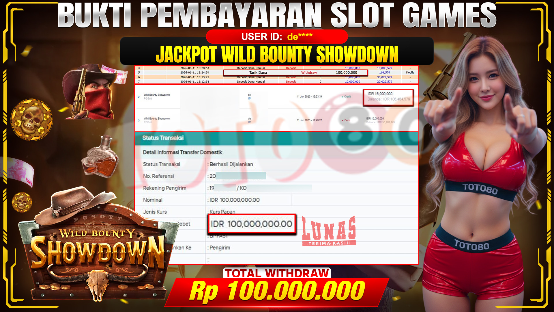 💰🎉  TOTO80 – JACKPOT SLOT WILD BOUNTY SHOWDOWN RP. 100,000,000- TELAH DIBAYARKAN! 💰🎉 