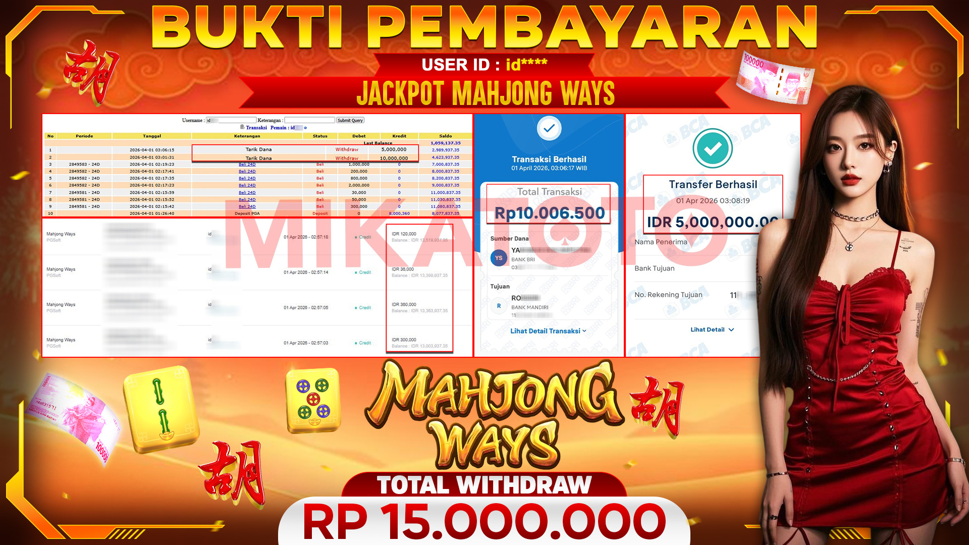🏆 SELAMAT KEPADA PEMENANG JACKPOT DI Mahjong Ways - PGSoft 15,000,000🏆