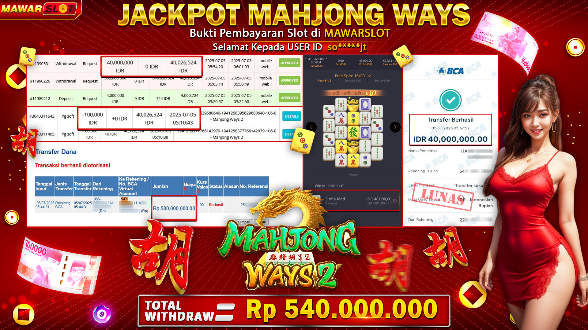 JP MAHA FANTASTIS MAHJONG WAYS 2! Spin Receh, Guncang Saldo! Total Withdraw Rp540.000.000 – Cair Tanpa Delay di MAWARSLOT!