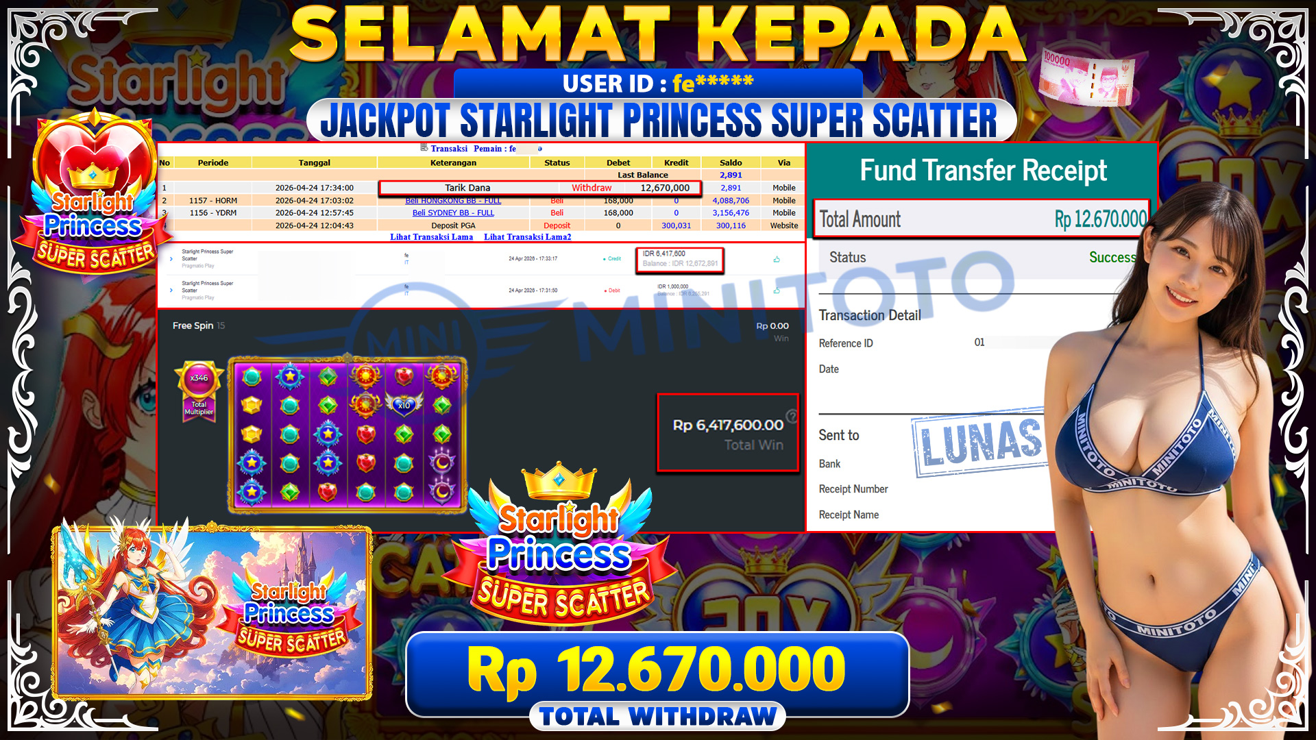 BUKTI JACPOT Starlight Princess Super Scatter- Pragmatic Play