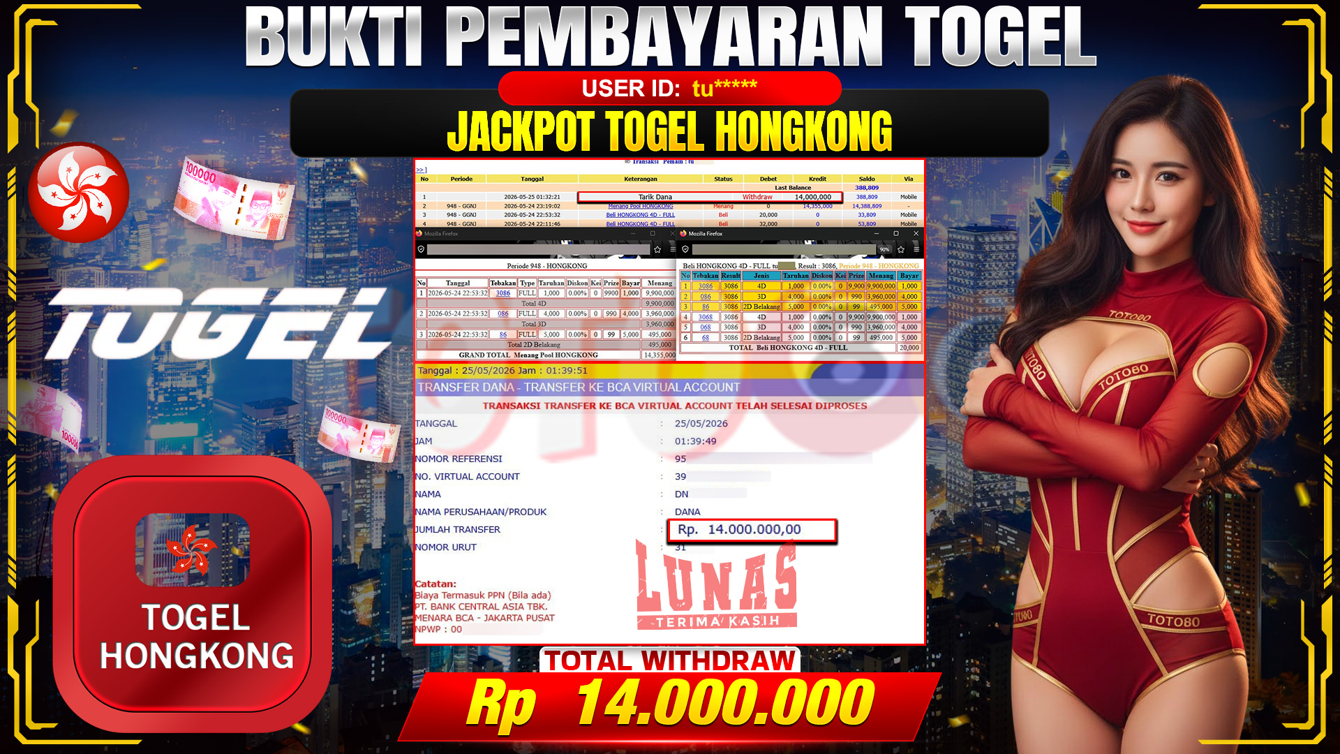 💰🎉 TOTO80 – JACKPOT  HONGKONG POOLS RP. 14,000,000,- TELAH DIBAYARKAN! 💰🎉