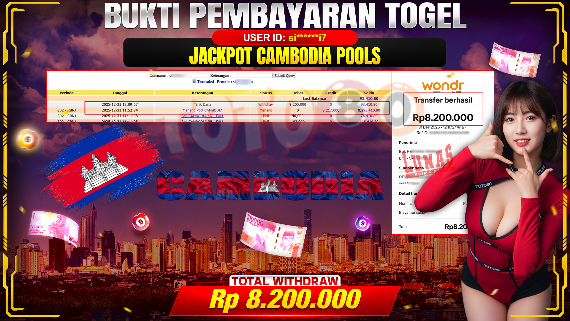 🎉 TOTO80 – JACKPOT CAMBODIA POOLS RP. 8,200,000,- TELAH DIBAYARKAN! 🎉