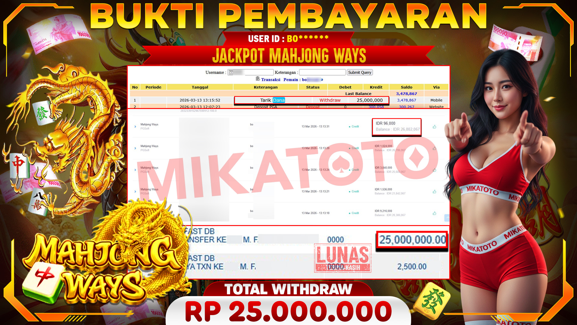 🏆 SELAMAT KEPADA PEMENANG JACKPOT DI Mahjong Ways - PGSoft 25,000.000🏆