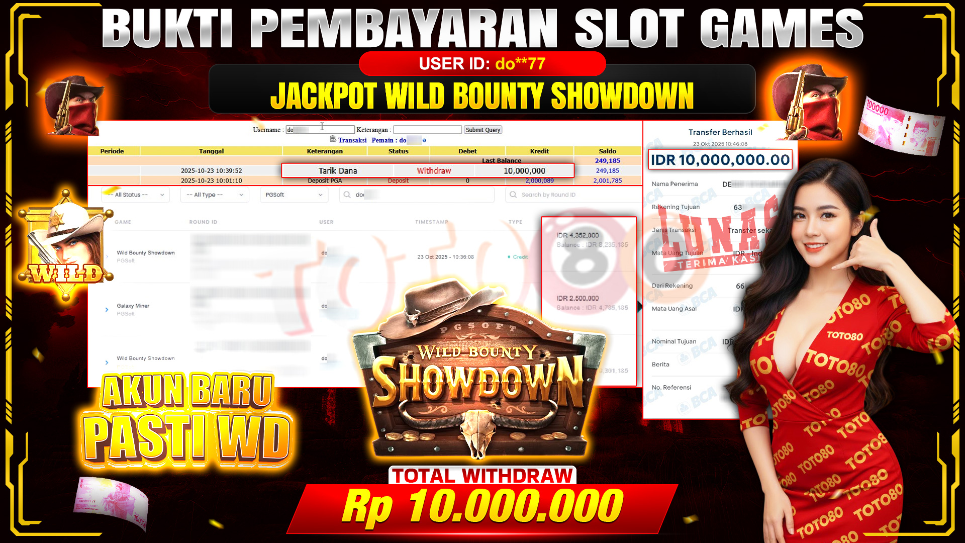 🎉 TOTO80 – JACKPOT SLOT WILD BOUNTY SHOWDOWN RP.10,000,000,- TELAH DIBAYARKAN! 🎉
