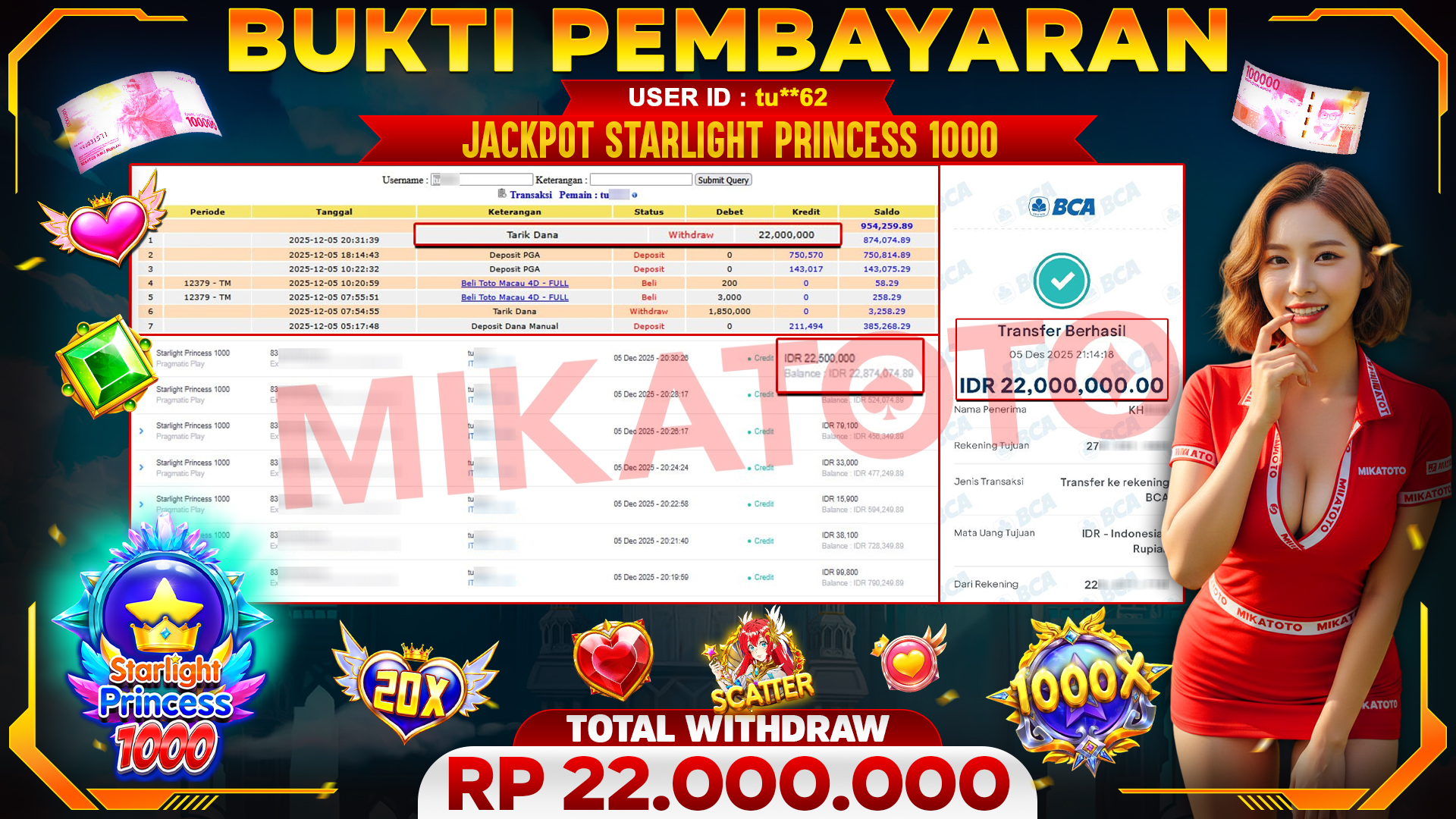 SELAMAT KEPADA PEMENANG JACKPOT DI Starlight Princess 1000 - Pragmatic Play 22,000,000🏆