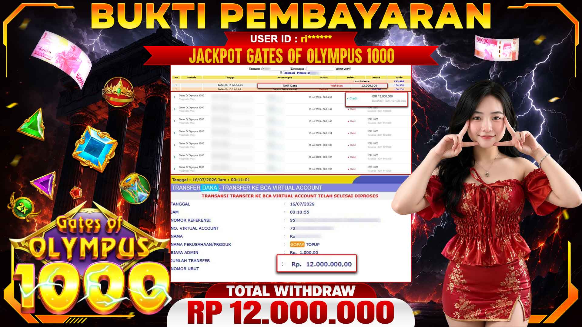 🏆 SELAMAT KEPADA PEMENANG JACKPOT DI Gates Of Olympus 1000 - Pragmatic Play 12,000,000🏆