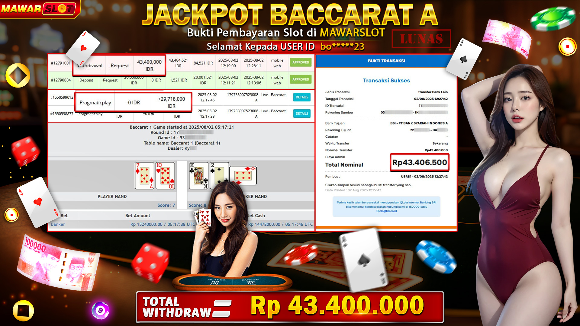 BOOOM JACKPOT BACCARAT A! USER ID: bo*23 Menang Besar di MAWARSLOT!