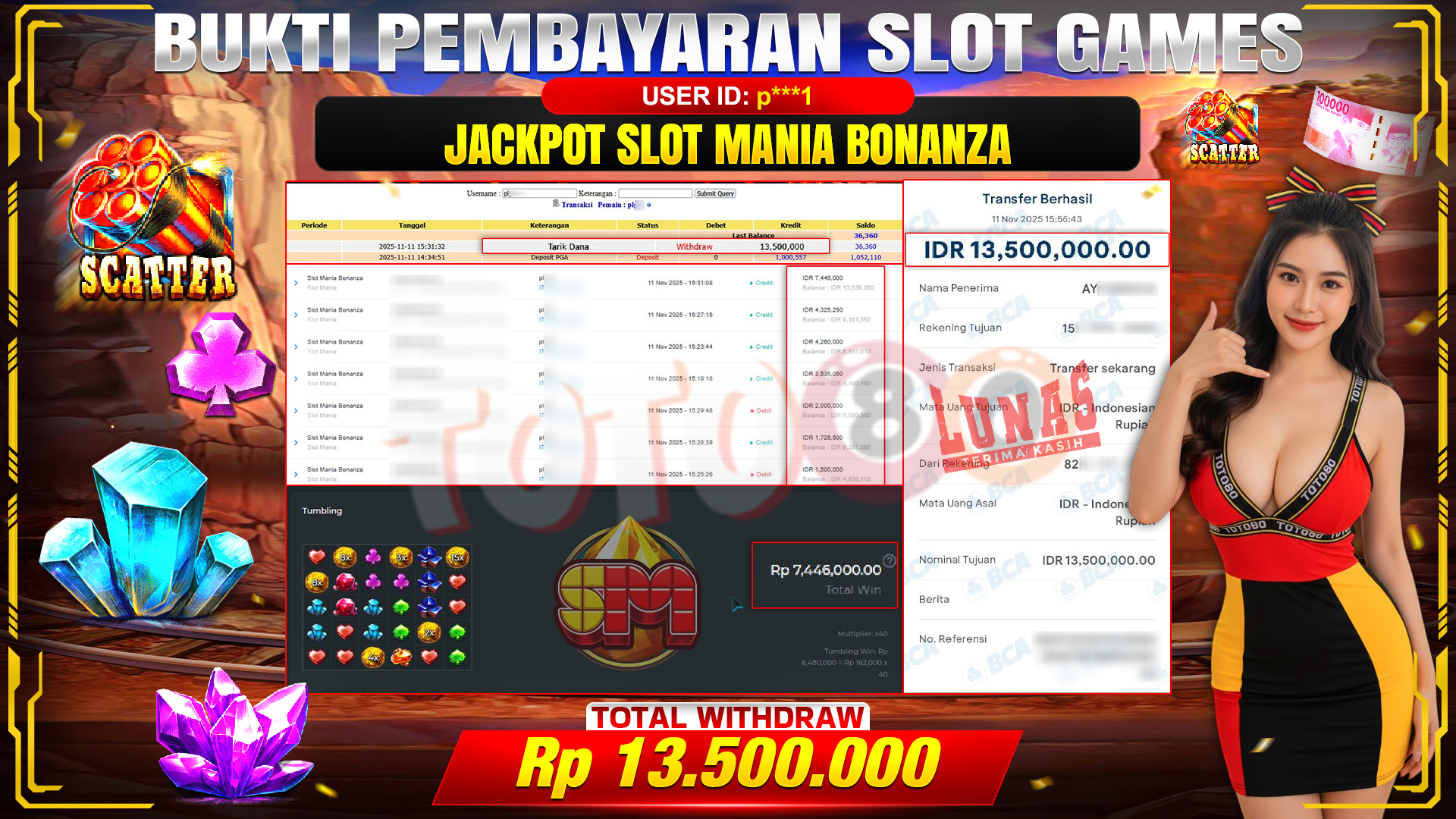 🎉 TOTO80 – JACKPOT SLOT MANIA BONANZA RP.13,500,000,- TELAH DIBAYARKAN! 🎉