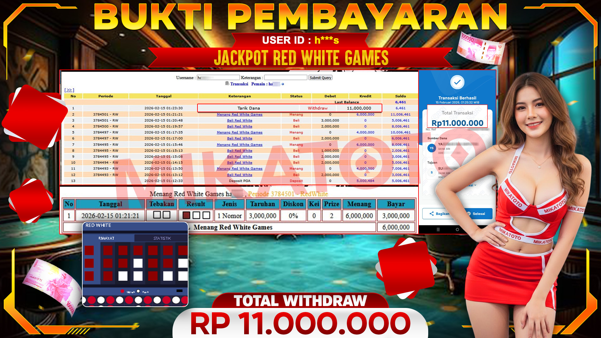 🏆 SELAMAT KEPADA PEMENANG JACKPOT DI Red White Games - Live Game 11,000,000🏆