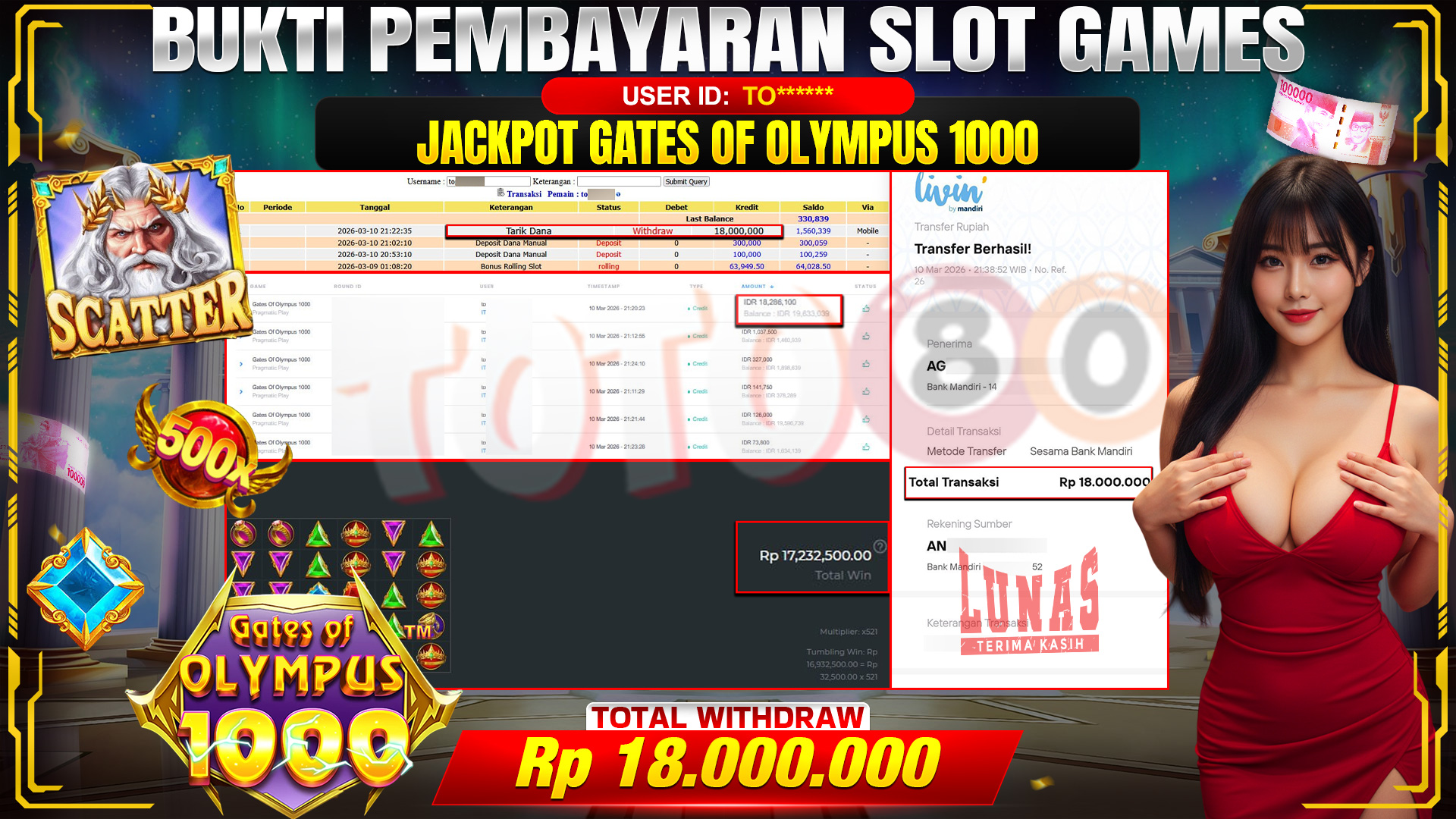 🎉🕯 TOTO80 – JACKPOT SLOT GATES OF OLIMPUS 1000 RP. 18,000,000,- TELAH DIBAYARKAN! 🕯🎉
