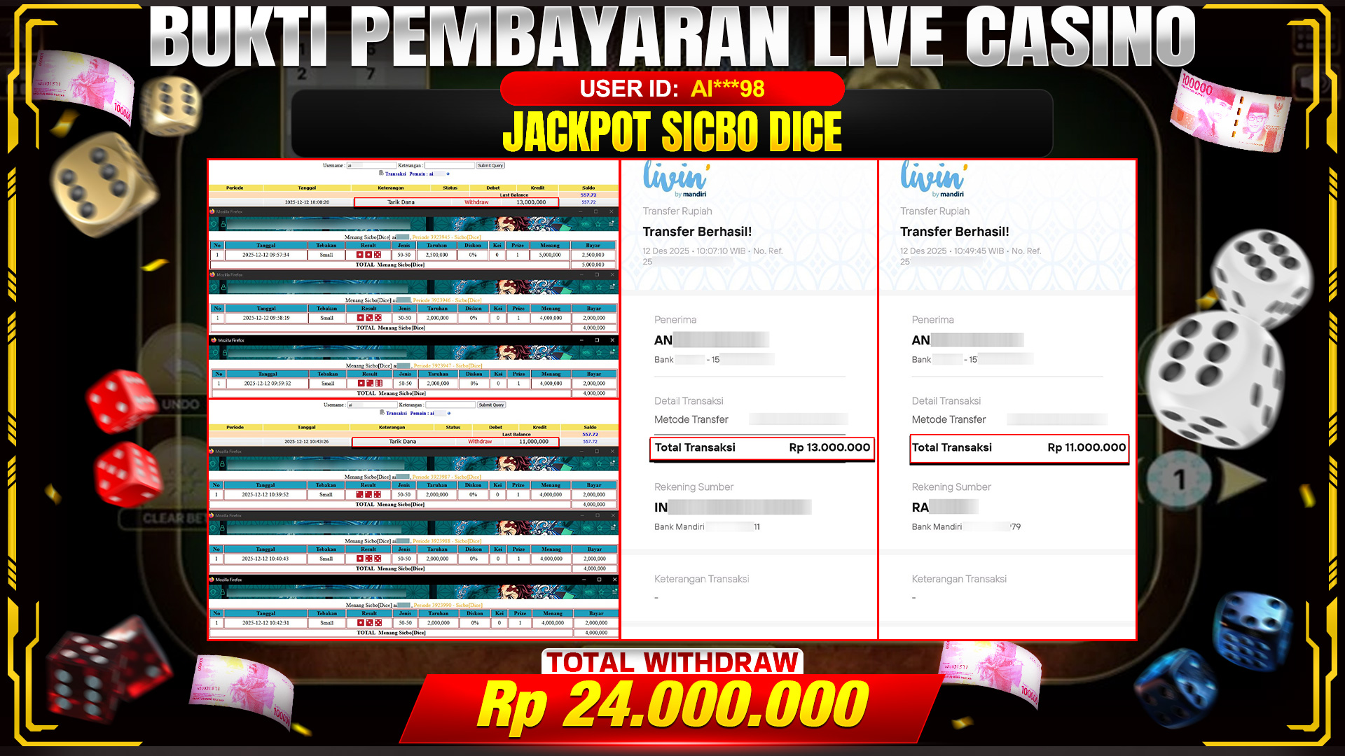 🎉 TOTO80 – JACKPOT SICBO DICE RP. 24,000,000,- TELAH DIBAYARKAN! 🎉