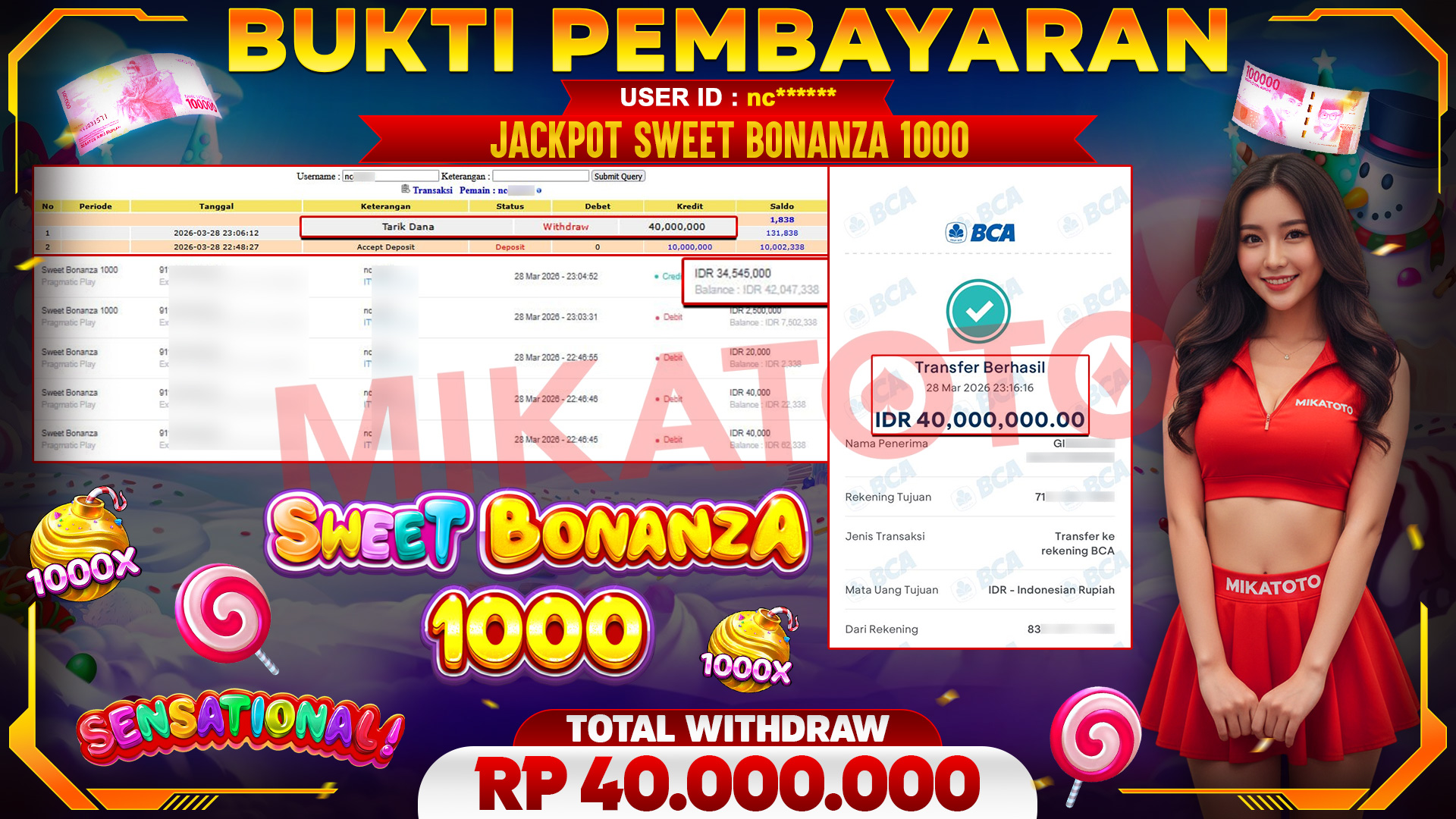 🏆 SELAMAT KEPADA PEMENANG JACKPOT DI Sweet Bonanza 1000 - Pragmatic Play 40,000,000🏆